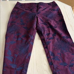 Floral Patterned Women's Pants - Burgundy and Black